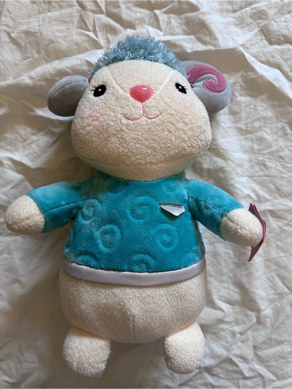 me too Teal & Cream Plush Lamb Small Pet Toy